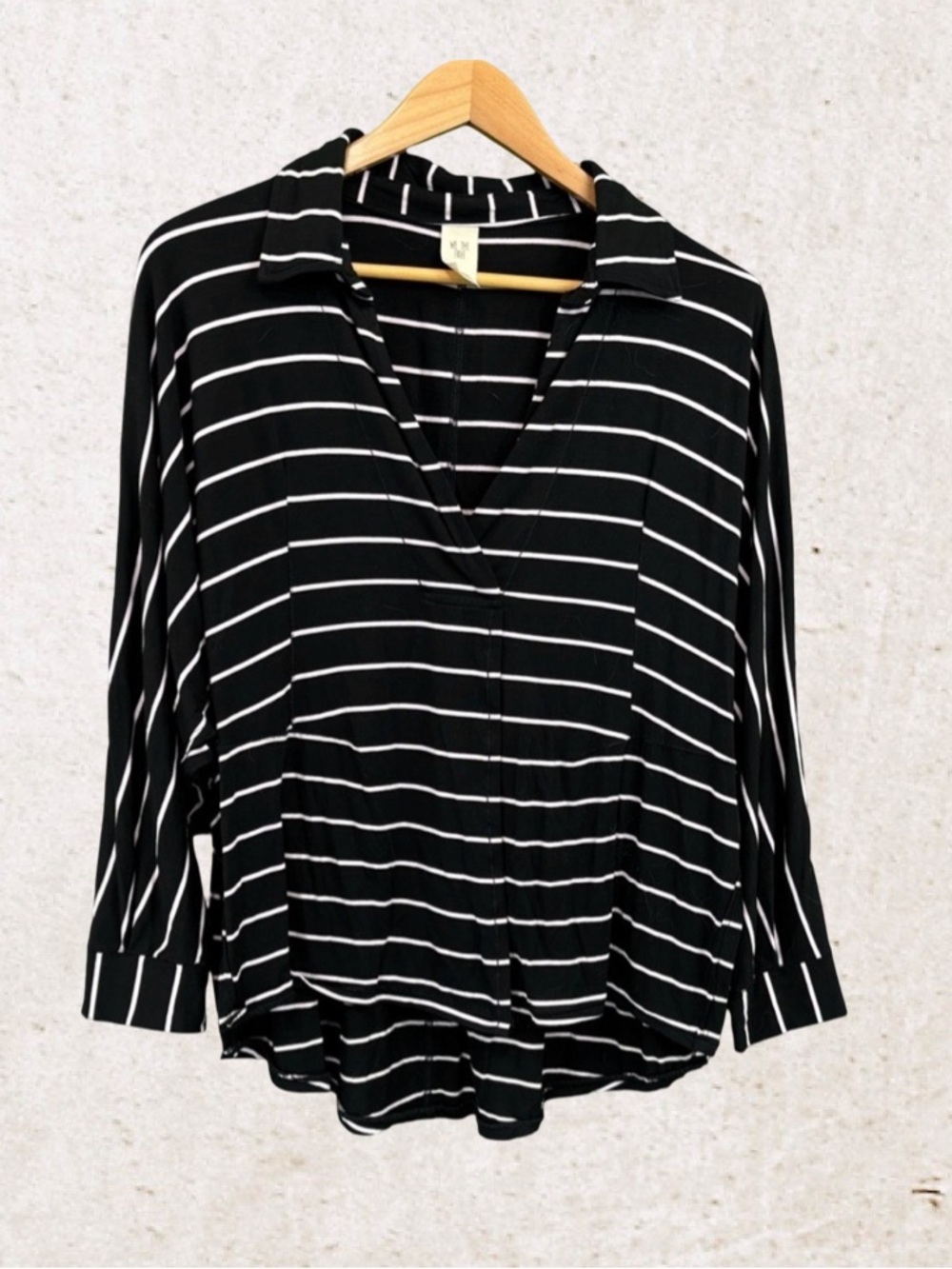 We The Free Black and White Button Down Polo Blouse